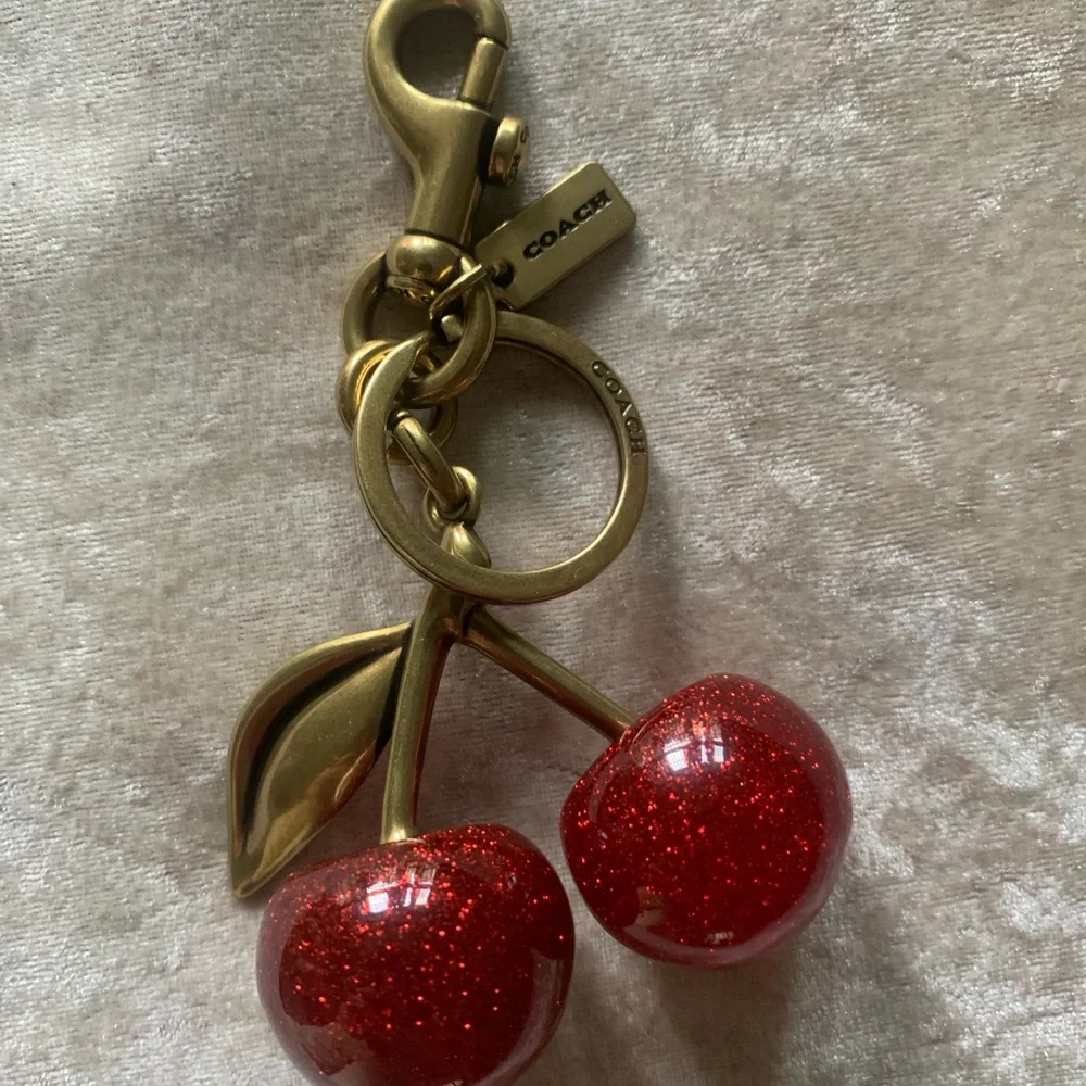 Coach Gold-Tone Cherry Keychain with Red Glitter Cherries